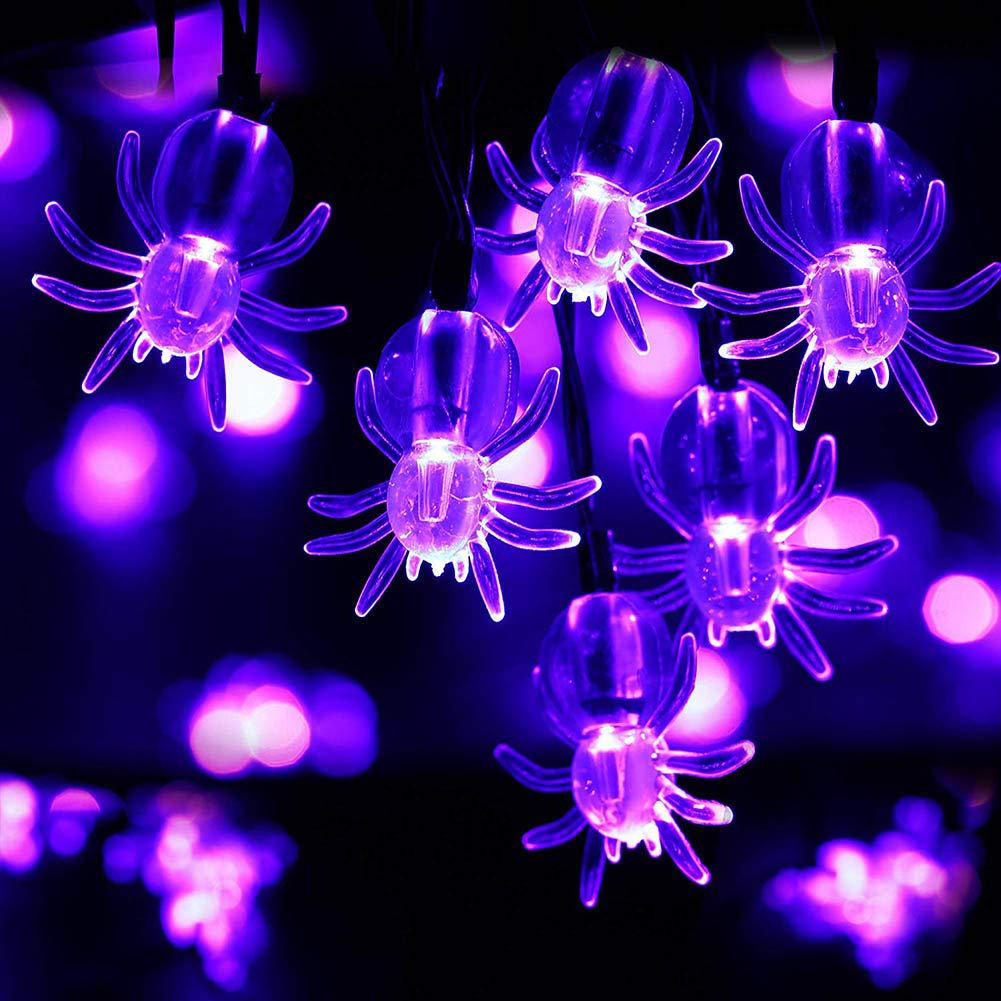 Guirlande lumineuse LED araignées Halloween violette