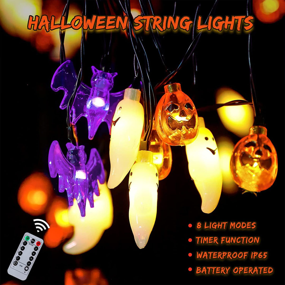 Guirlande lumineuse LED Halloween citrouille chauve-souris fantôme