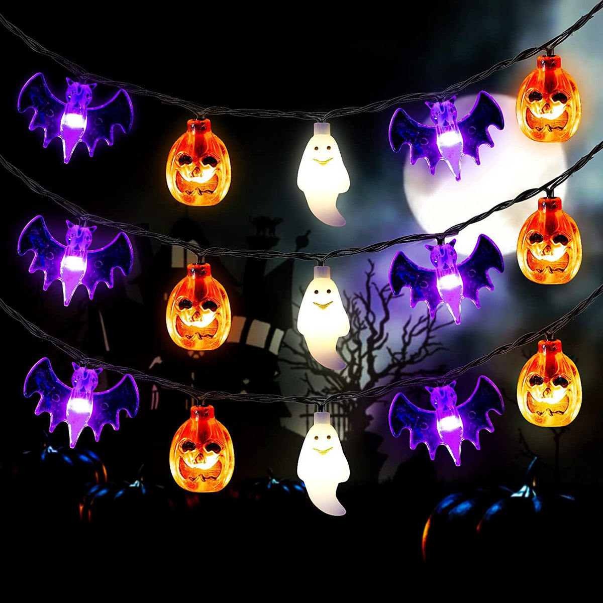Guirlande lumineuse LED Halloween citrouille chauve-souris fantôme
