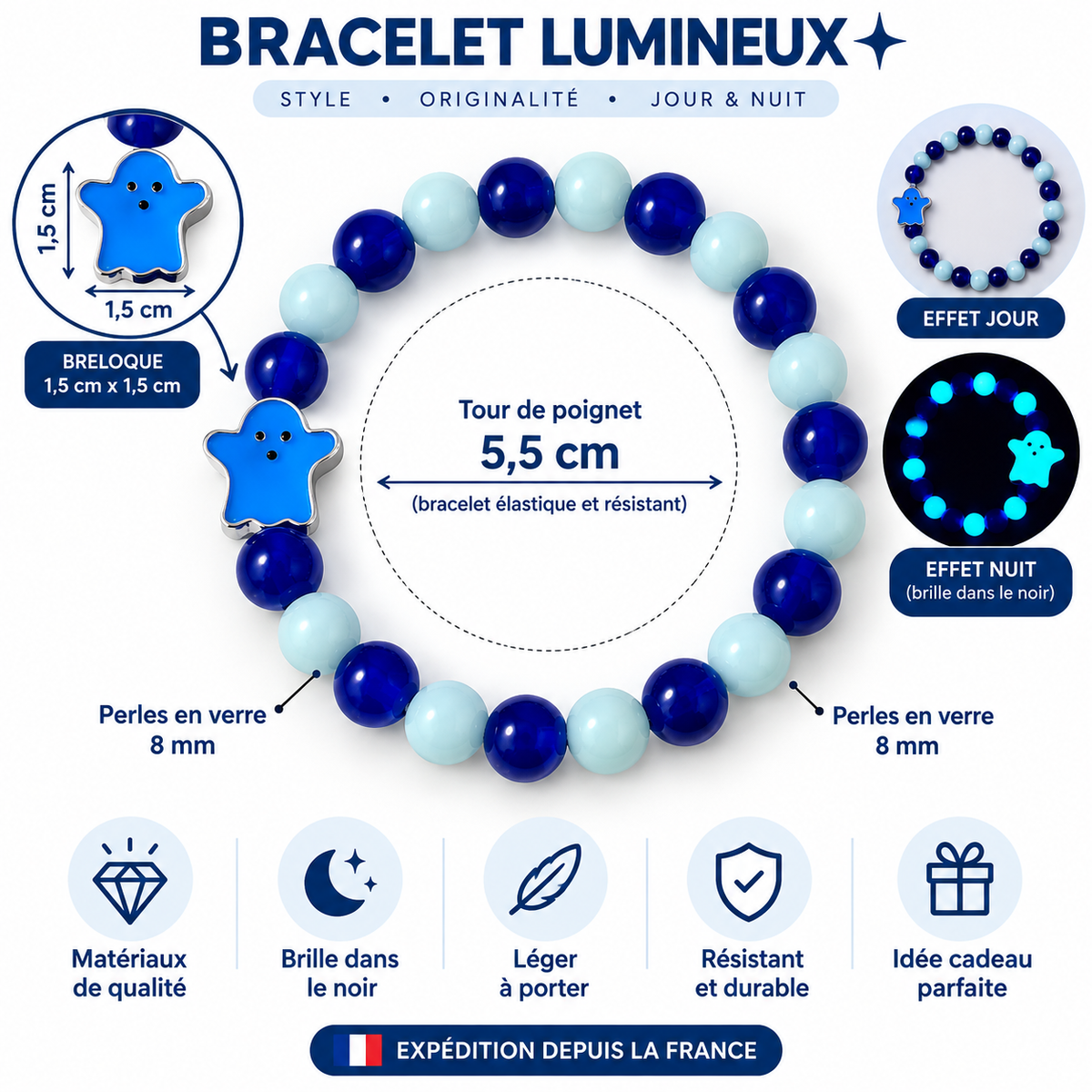 Bracelet lumineux LED Halloween Jour des Morts