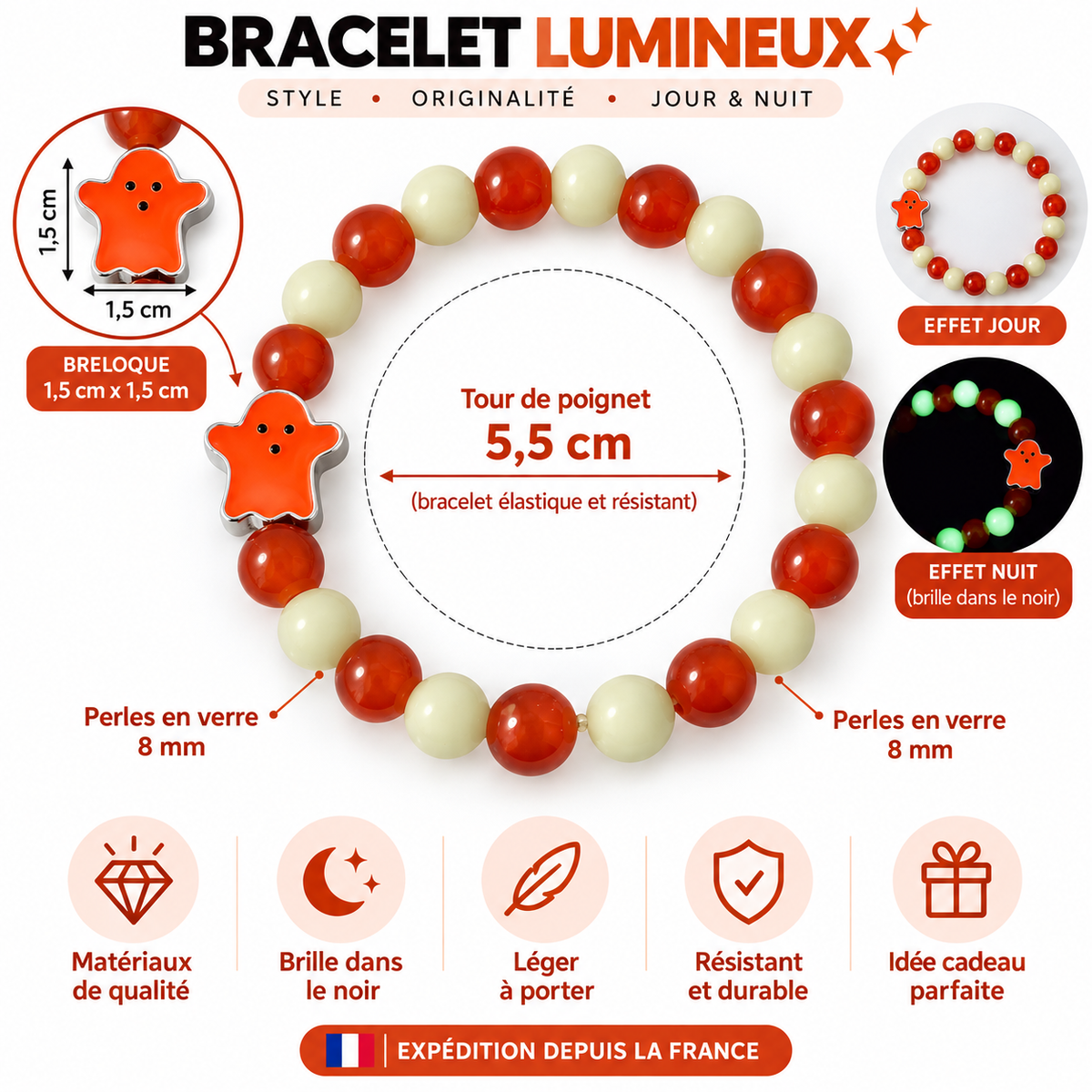 Bracelet lumineux LED Halloween Jour des Morts